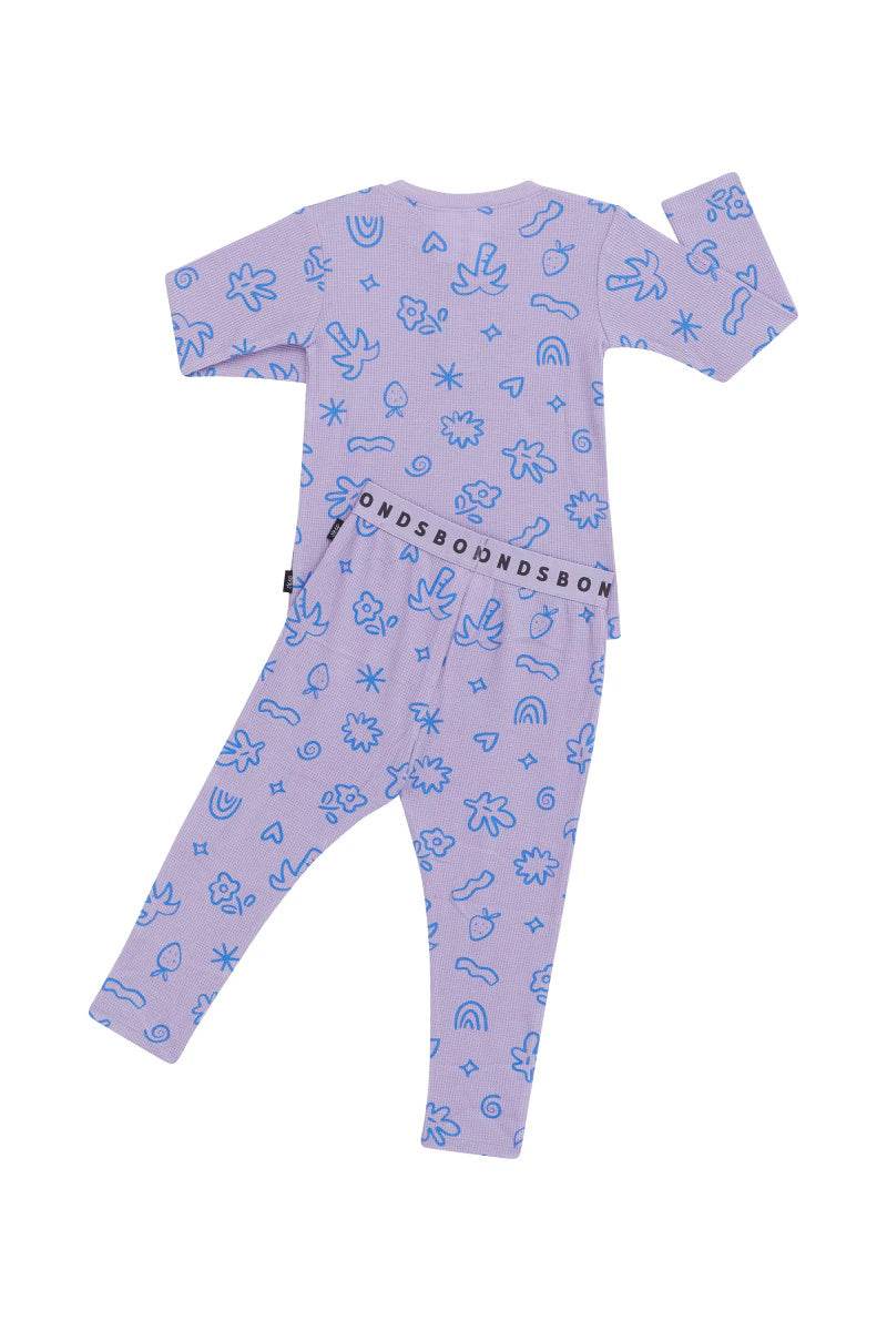 Bonds Kids Long Sleeve Waffle Sleep Set - Lilac Print - Outlet Shop For Kids