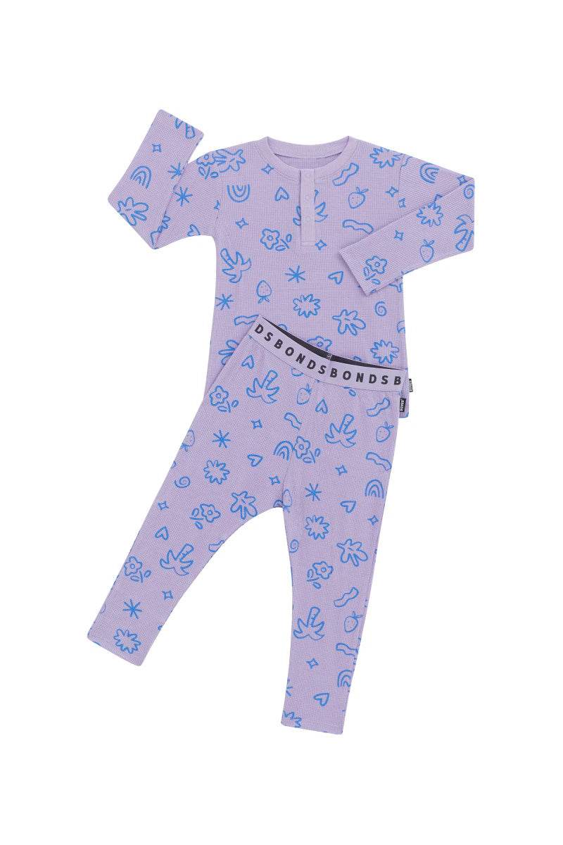 Bonds Kids Long Sleeve Waffle Sleep Set - Lilac Print - Outlet Shop For Kids