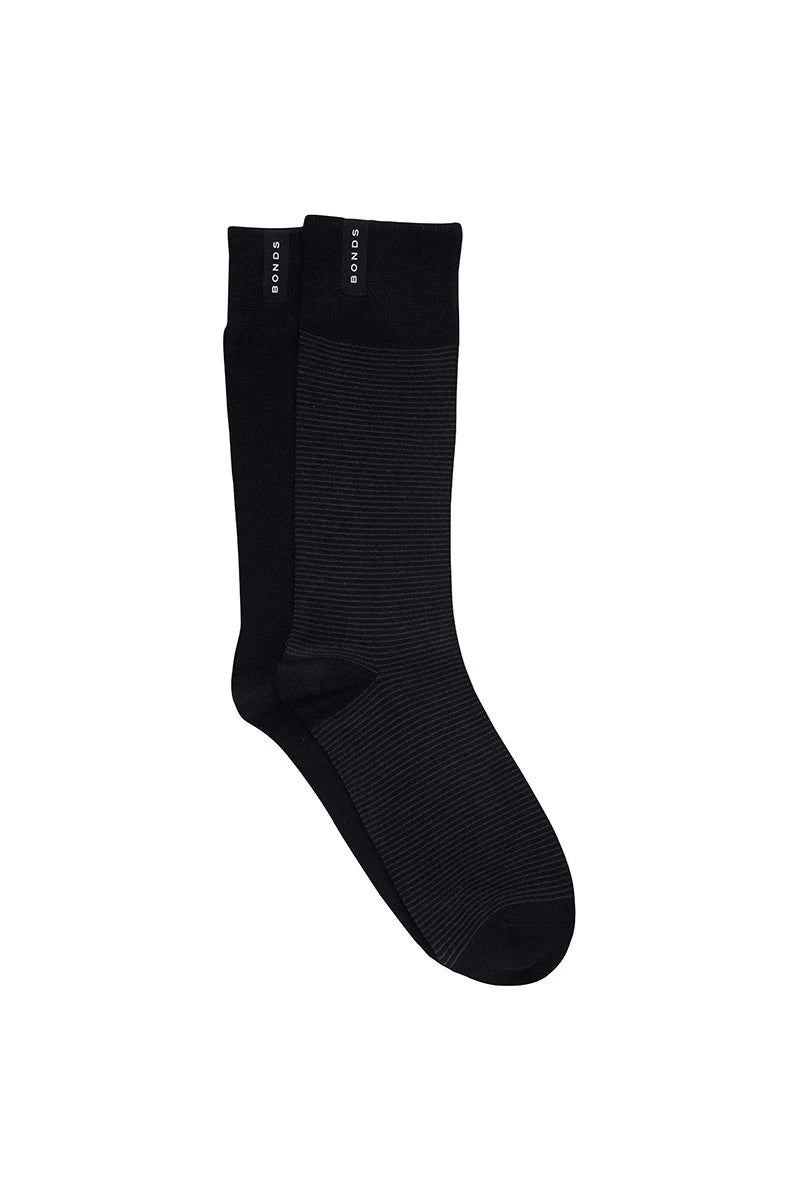 Bonds Mens Luxe Viscose Crew 2 Pack - Stripe/Black