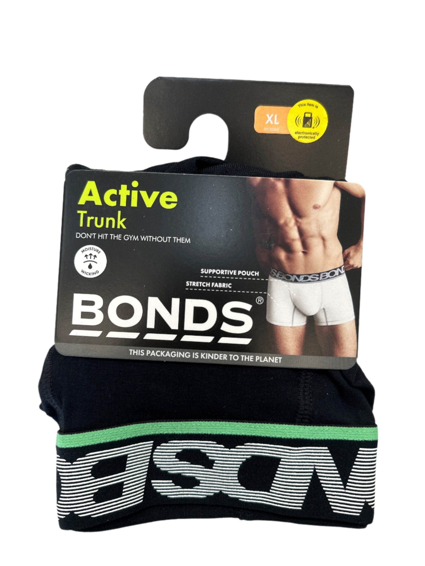 BONDS MEN'S ACTIVE FIT TRUNK - BLACK/GREEN - Outlet Shop For Kids