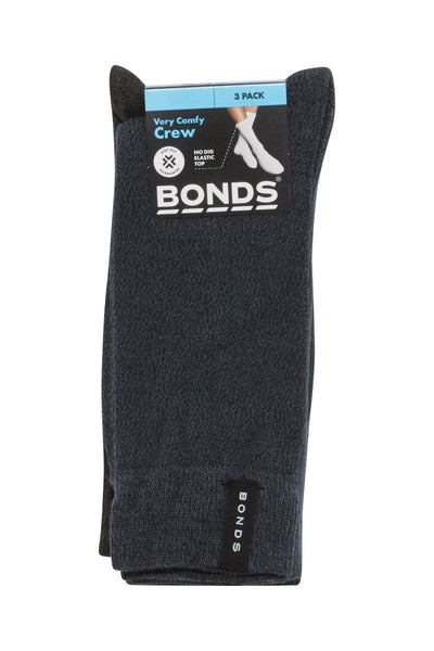 Bonds Mens Everyday Crew Socks 3 Pack - Black/Harpoon - Outlet Shop For Kids