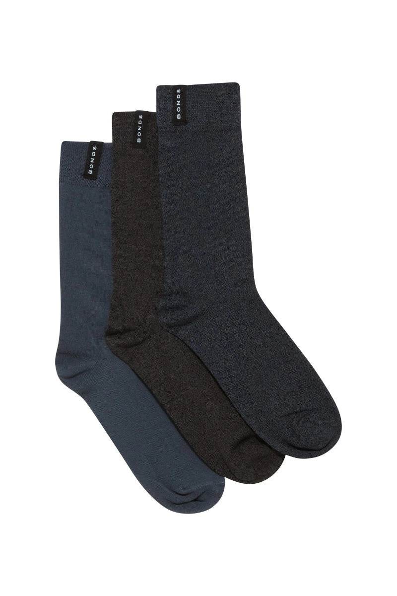 Bonds Mens Everyday Crew Socks 3 Pack - Black/Harpoon - Outlet Shop For Kids