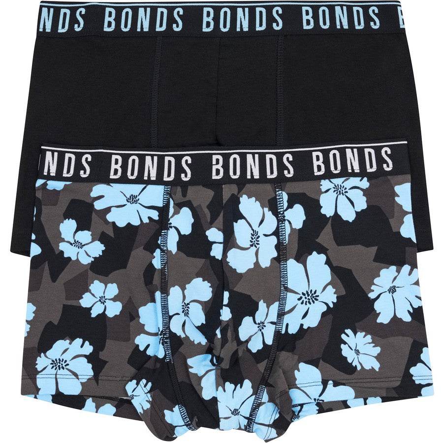 Bonds Men's Everyday Trunks 2 Pack - Multi - Blue Print/Black - Outlet Shop For Kids