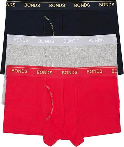 Bonds Men's Guyfront Trunk 3 Pack -Black/Grey/Red - Outlet Shop For Kids
