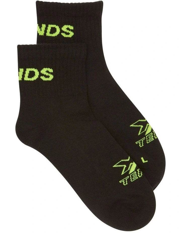 Bonds Mens X-Temp Quarter Crew Socks 3 Pack - Black With Yellow Logo - Outlet Shop For Kids