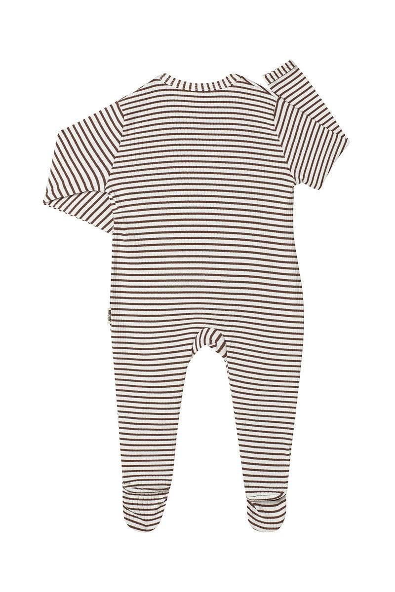 Bonds Newbies Rib Zippy - Rosewood Oddity Brown & Marscarpone Stripe - Outlet Shop For Kids