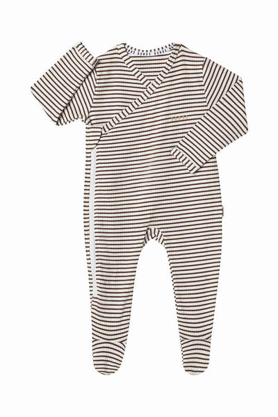 Bonds Newbies Rib Zippy - Rosewood Oddity Brown & Marscarpone Stripe - Outlet Shop For Kids
