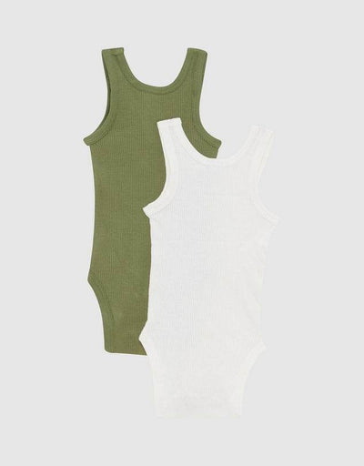 Bonds Organic Rib Singlet Bodysuit 2 Pack - Kelpie / Marscapone - Outlet Shop For Kids
