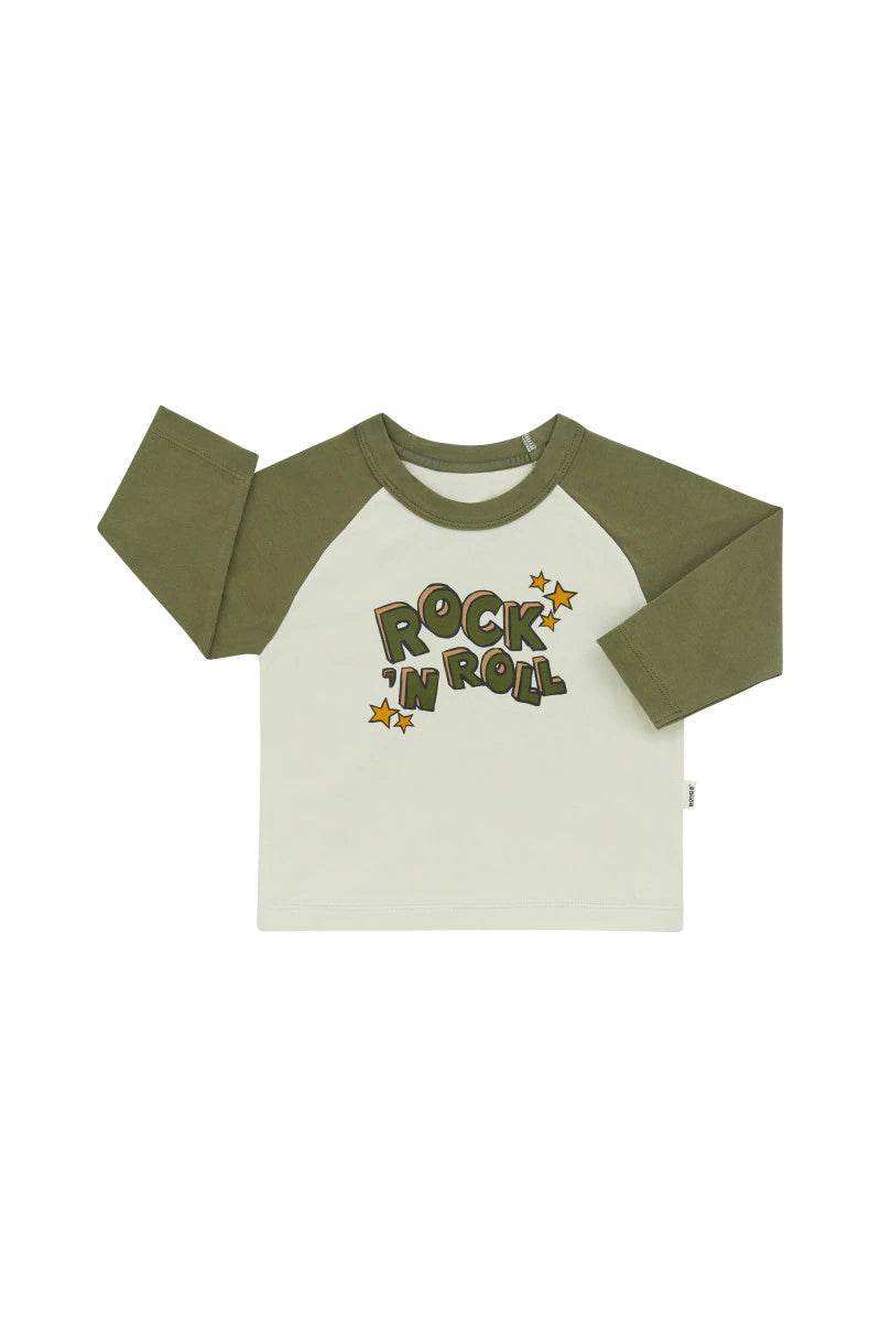 Bonds Roomies Long Sleeve Ringer Tee - Rock N Roll Green - Outlet Shop For Kids