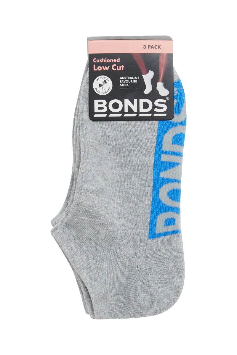 Bonds Women s Logo Cushioned Low Cut Socks 3 Pack - Grey Pop - Outlet Shop For Kids