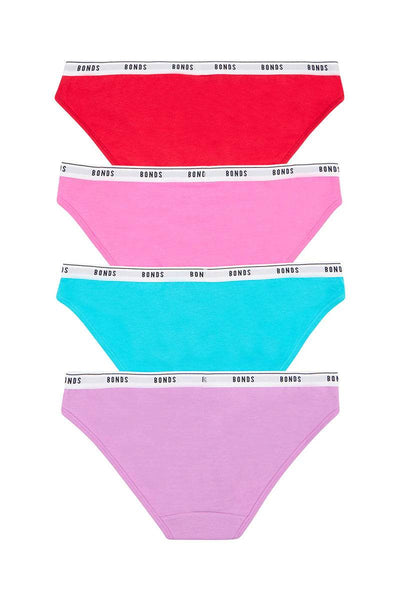 Bonds Womens Bikini 4 Pack - Lilac/Blue/Pink/Red - Outlet Shop For Kids