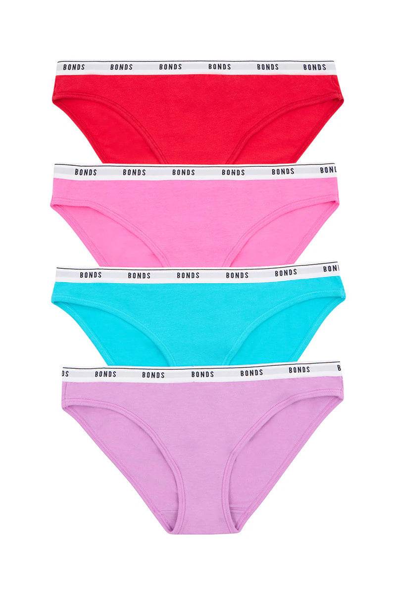 Bonds Womens Bikini 4 Pack - Lilac/Blue/Pink/Red - Outlet Shop For Kids