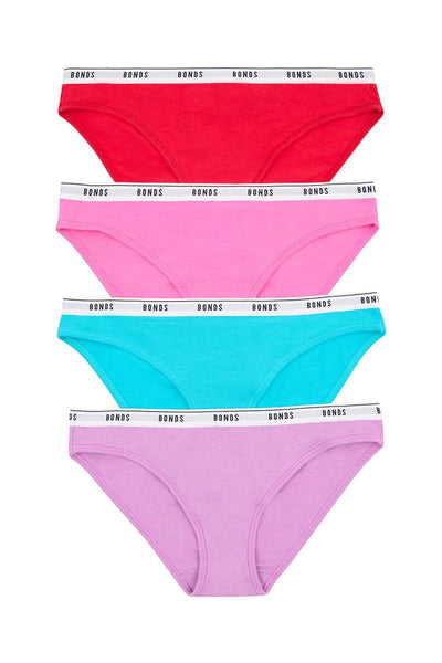 Bonds Womens Bikini 4 Pack - Lilac/Blue/Pink/Red - Outlet Shop For Kids