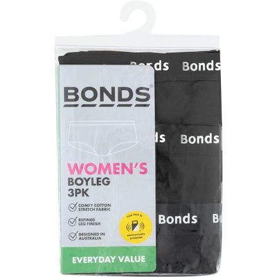 Bonds Womens Boyleg 3 Pack - Black - Outlet Shop For Kids
