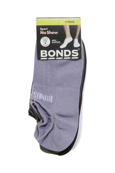 Bonds Womens Cool Sport No Show Socks 4 Pack - Mauve/Brown/Black/White - Outlet Shop For Kids