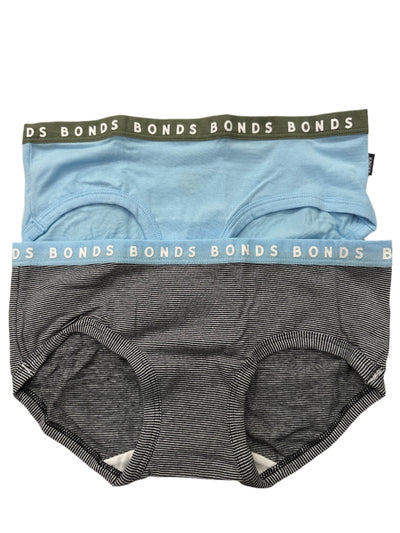 Bonds Womens Hipster Boyleg Briefs 2 Pack - Black White Stripe/Blue-Khaki - Outlet Shop For Kids