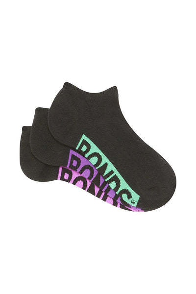 Bonds Womens Logo Cushioned Low Cut Socks 3 Pack - Black Pop - Outlet Shop For Kids