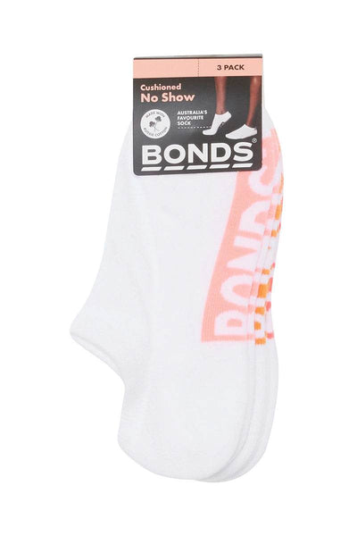 Bonds Womens Logo Cushioned No Show Socks 3 Pack - Love Bird / Normadic Orange / Raspberry Rave - Outlet Shop For Kids