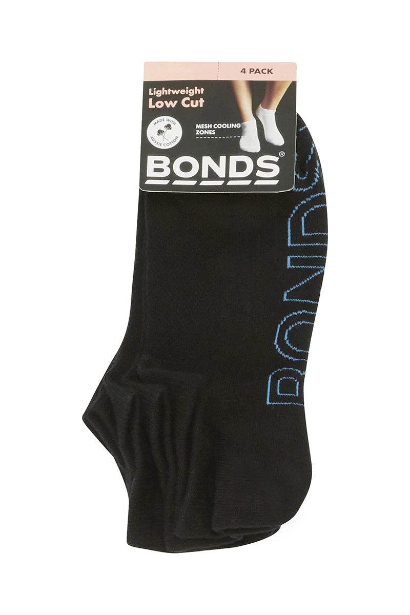 Bonds Women's Logo Light Low Cut Socks 4 Pack - Black Base - Outlet Shop For Kids