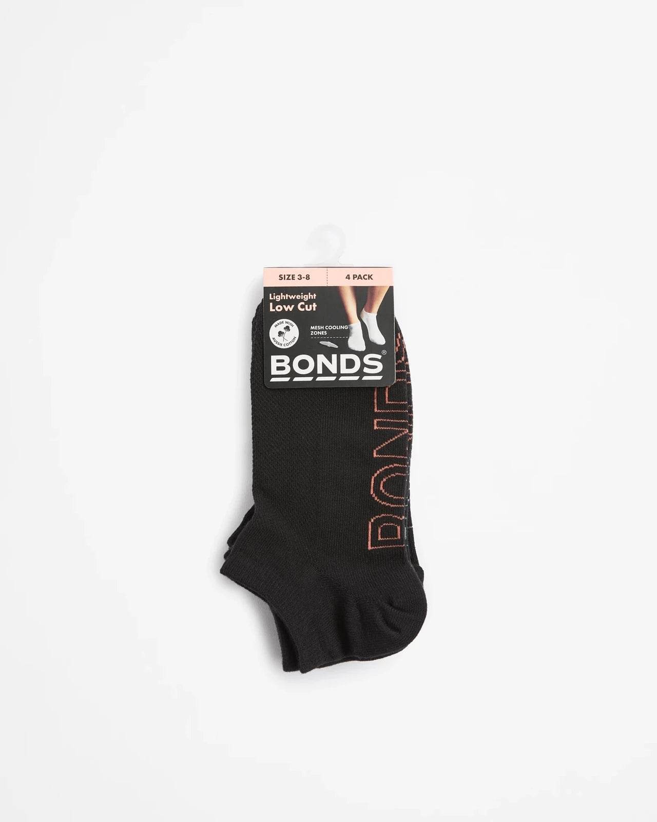 Bonds Women's Logo Light Low Cut Socks 4 Pack - Black - Outlet Shop For Kids