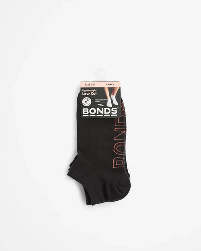Bonds Women's Logo Light Low Cut Socks 4 Pack - Black - Outlet Shop For Kids