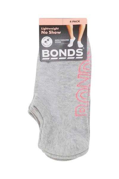 Bonds Womens Logo Light No Show Socks 4 Pack - Grey Base - Outlet Shop For Kids