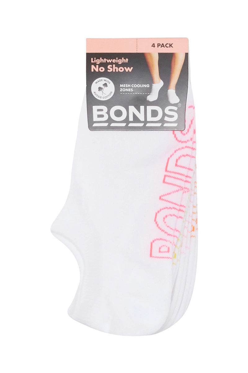 Bonds Womens Logo Light No Show Socks 4 Pack - White - Outlet Shop For Kids