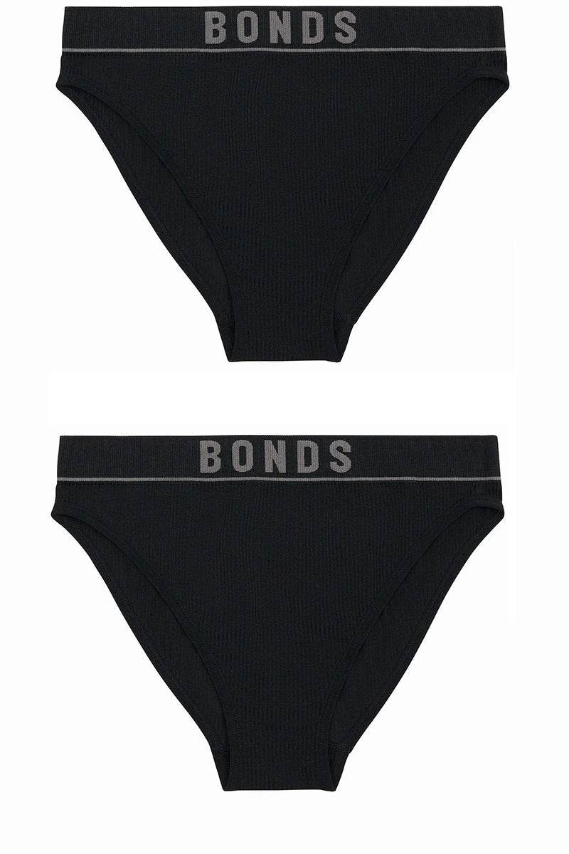 Bonds Womens Retro Rib Hi Bikini 2 Pack - Black/Black - Outlet Shop For Kids