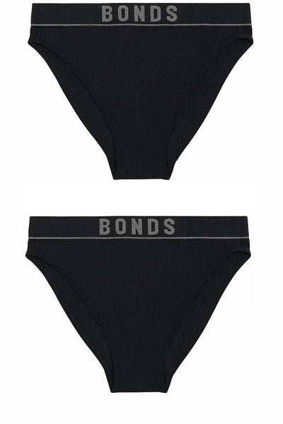 Bonds Womens Retro Rib Hi Bikini 2 Pack - Black/Black - Outlet Shop For Kids