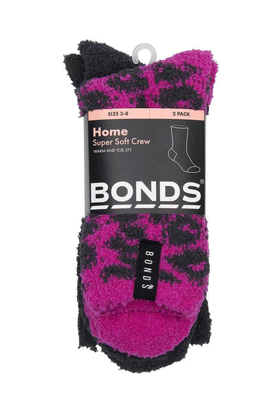 Bonds Womens Supersoft Crew Socks 2 Pack - Purple Lepoard/Charcoal - Outlet Shop For Kids
