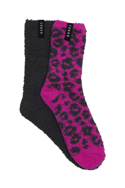 Bonds Womens Supersoft Crew Socks 2 Pack - Purple Lepoard/Charcoal - Outlet Shop For Kids