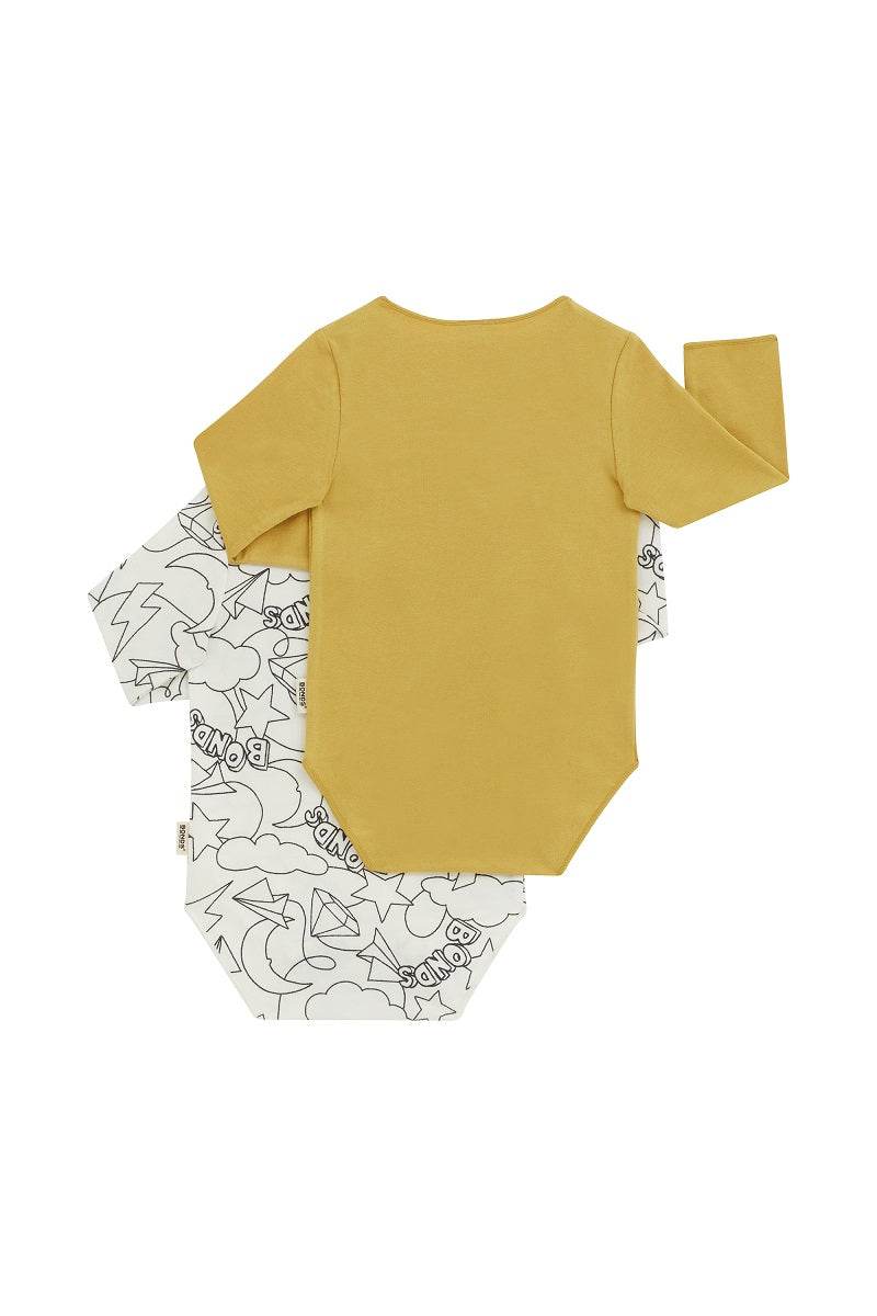 Bonds Wonderbodies Long Sleeve Bodysuit 2 Pack - Bonds Galaxy/Mustard Rush - Outlet Shop For Kids