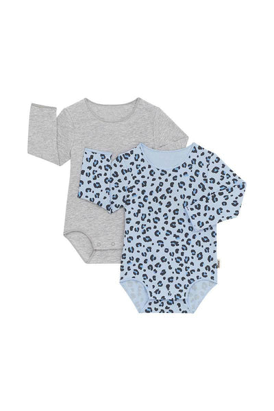 Bonds Wonderbodies Long Sleeve Bodysuit 2 Pack - Ditzy Leopard/ New Grey Marle - Outlet Shop For Kids