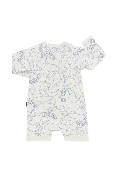 Bonds Wonderfresh Long Sleeve Romper - Bonds Galazy White - Outlet Shop For Kids