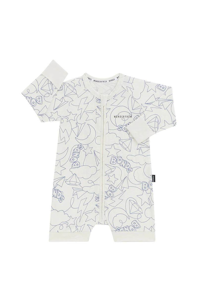 Bonds Wonderfresh Long Sleeve Romper - Bonds Galazy White - Outlet Shop For Kids