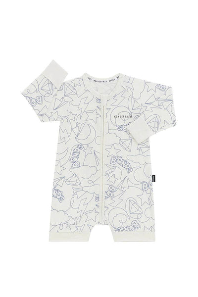 Bonds Wonderfresh Long Sleeve Romper - Bonds Galazy White - Outlet Shop For Kids