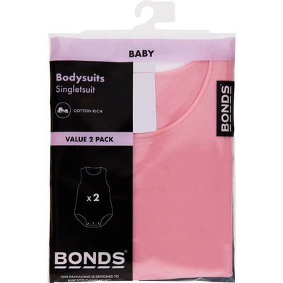 Bonds Value Singletsuit 2 Pack - Pink/White