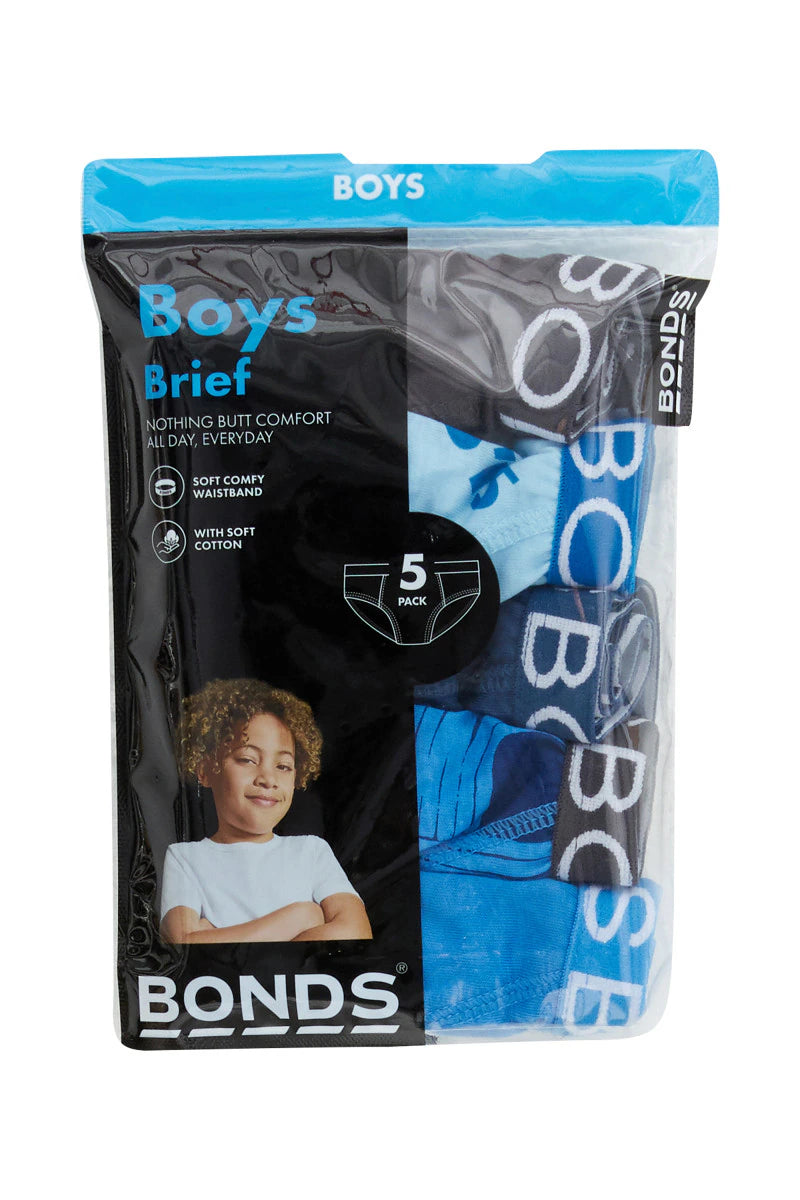Bonds Boys Brief 5 Pack - On Your Marks