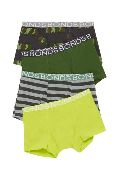 Bonds Boys Trunk 4 Pack - Bonds Bubble Green Stripes