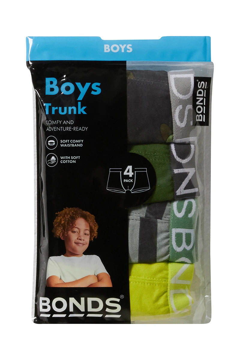 Bonds Boys Trunk 4 Pack - Bonds Bubble Green Stripes