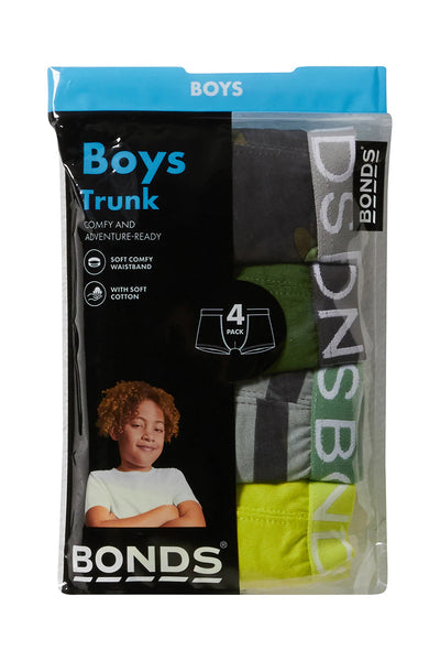 Bonds Boys Trunk 4 Pack - Bonds Bubble Green Stripes