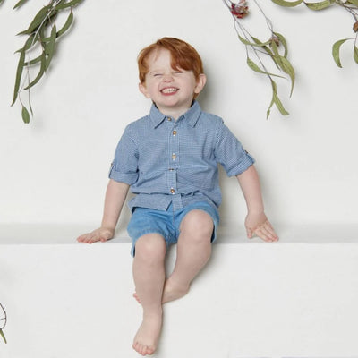 Tiny Twig Cambric Shirt - Navy Gingham