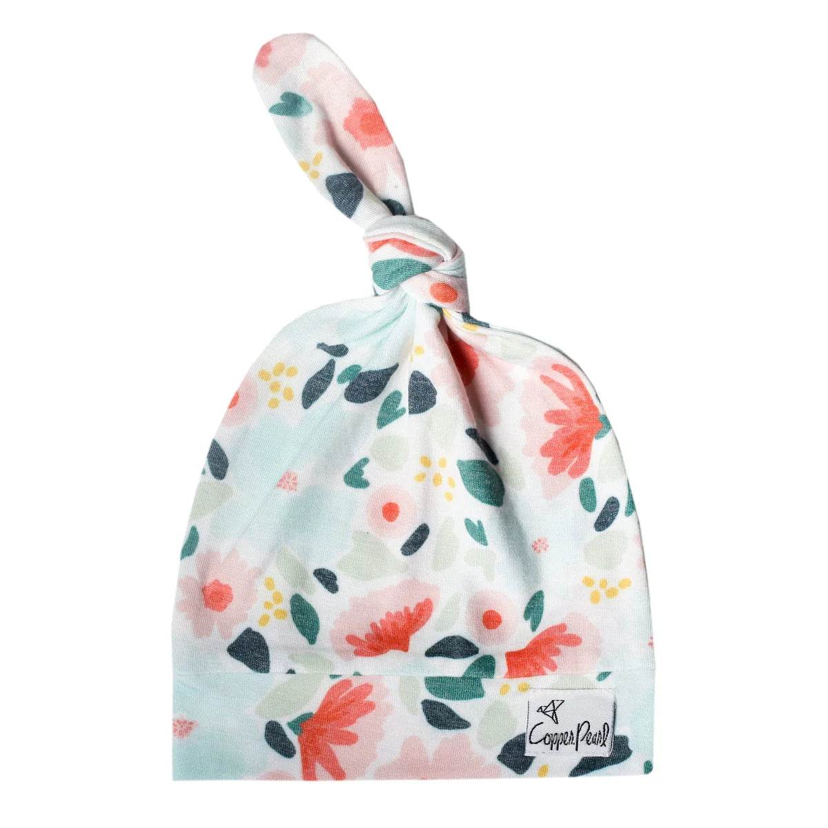 Copper Pearl Top Knot Hat - Leilani Blue Pink Floral - Outlet Shop For Kids