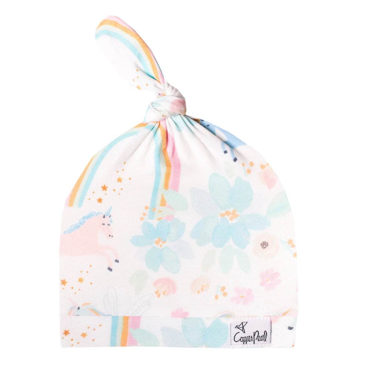 Copper Pearl Top Knot Hat - Whimsy Unicorn Rainbow - Outlet Shop For Kids