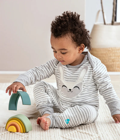 Love To Dream Self-Soothing Footless Romper - Stripe Grey Stevie The Bunny™