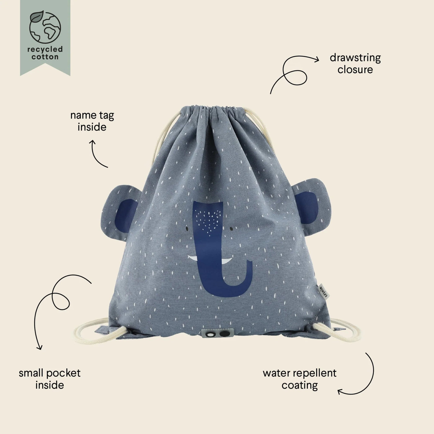 Trixie Drawstring Library/Swim Bag - Mrs. Elephant