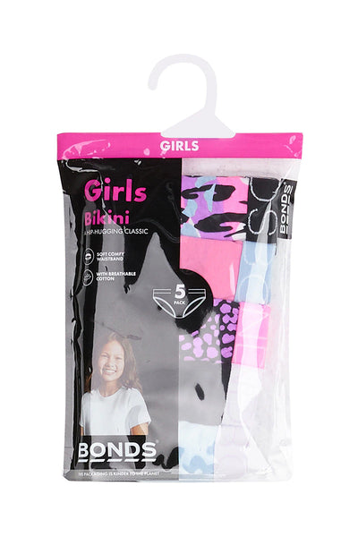 Bonds Girls Bikini 5 Pack - Leopard/Animal Purple Multi