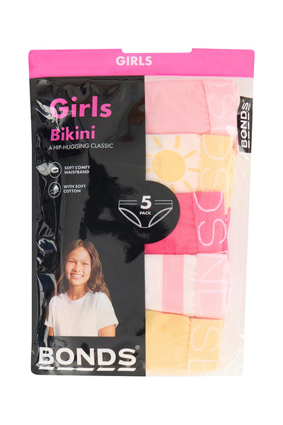 Bonds Girls Bikini 5 Pack - Pink/Yellow/Suns Print