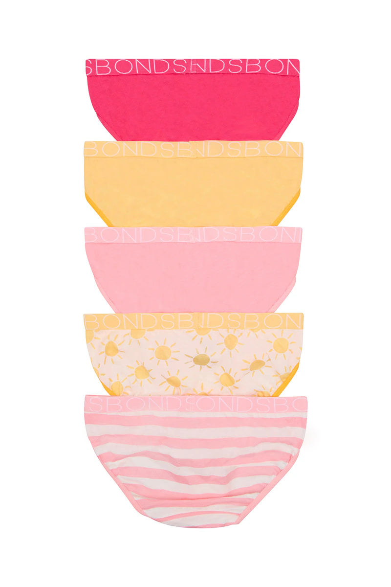 Bonds Girls Bikini 5 Pack - Pink/Yellow/Suns Print