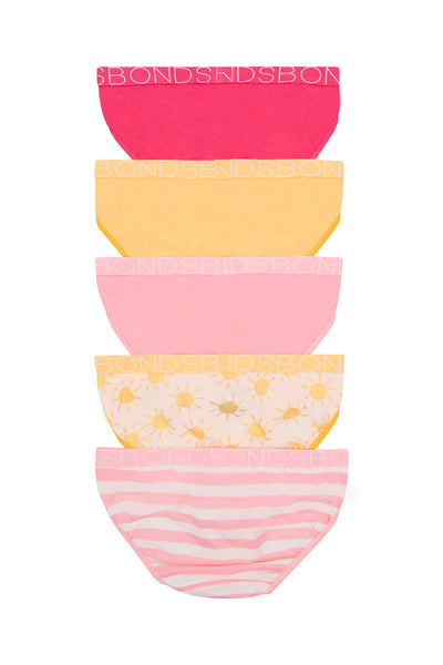 Bonds Girls Bikini 5 Pack - Pink/Yellow/Suns Print